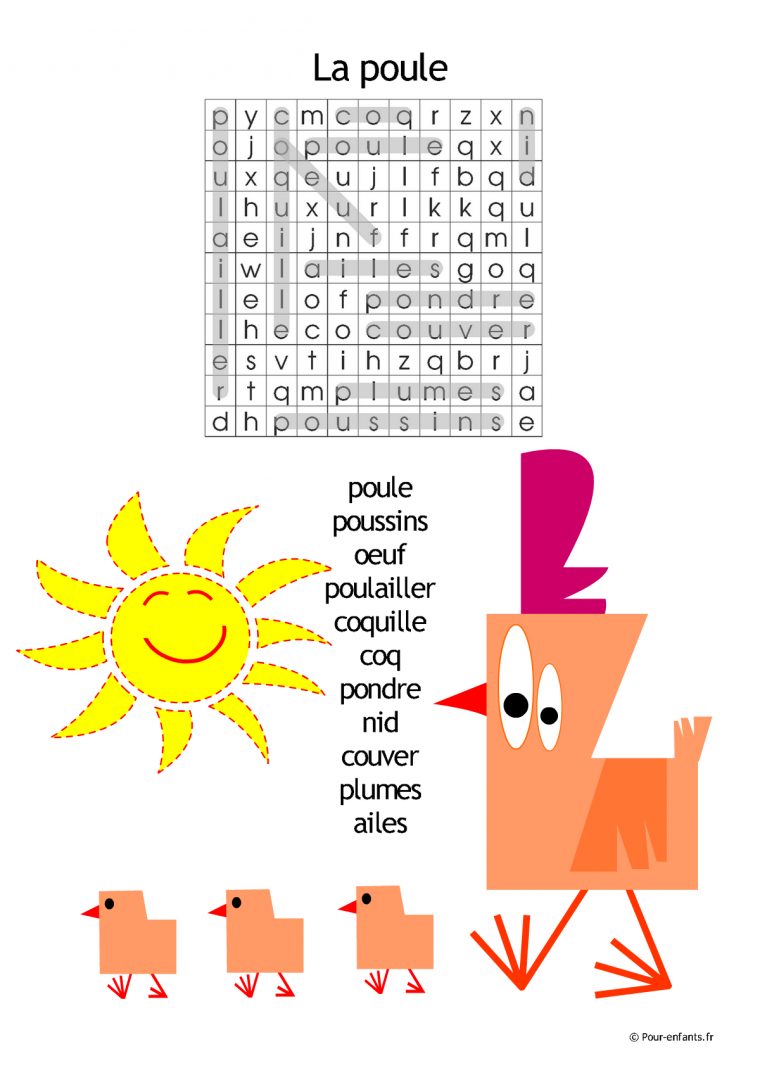 Mots Cachés De Pâques : La Poule – Jeux De Pâques Pour encequiconcerne Mots Mélés À Imprimer Cm1