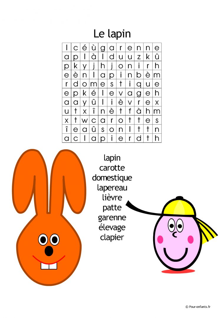 Mots Cachés De Pâques : Le Lapin | Une Grille De Mots Cachés pour Mots Croisés Gratuits À Imprimer Cycle 3