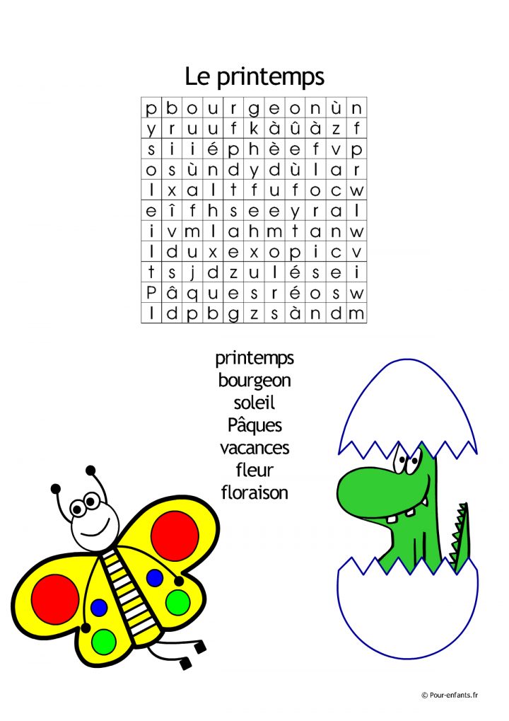 Mots Cachés De Pâques : Le Printemps | Une Grille De Mots dedans Jeux Des Mots Cachés