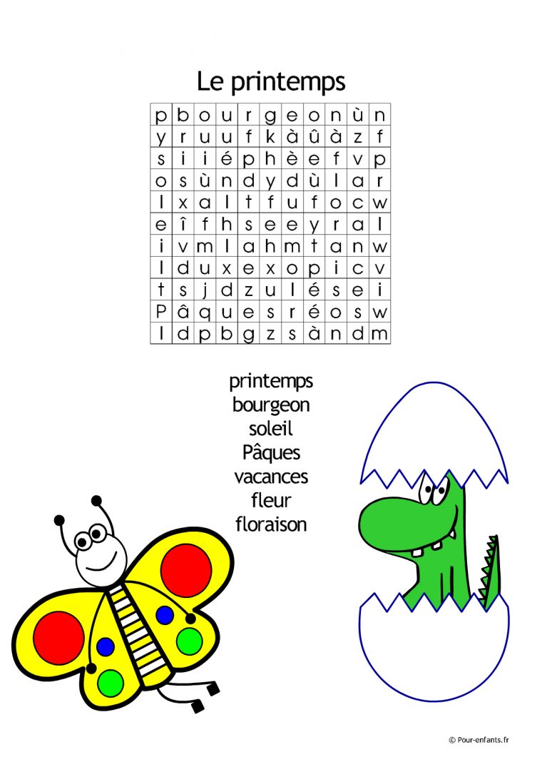 Mots Cachés De Pâques : Le Printemps | Une Grille De Mots serapportantà Mots Croisés Ce1 À Imprimer