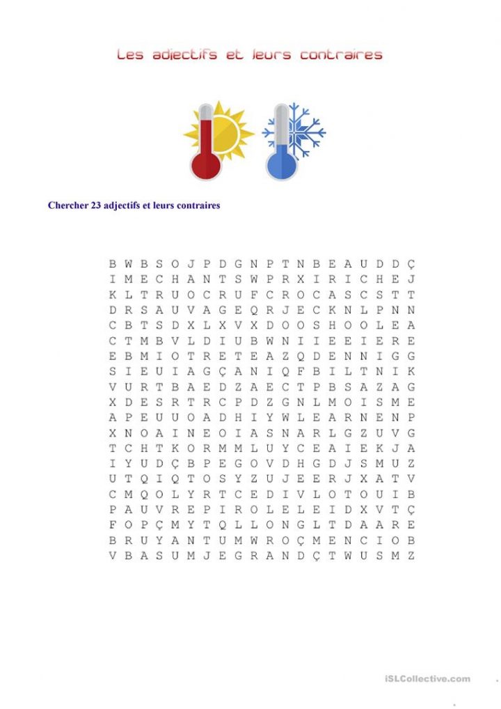 Mots Cachés- Les Adjectifs Et Leurs Contraires – Français concernant Chercher Les Mots