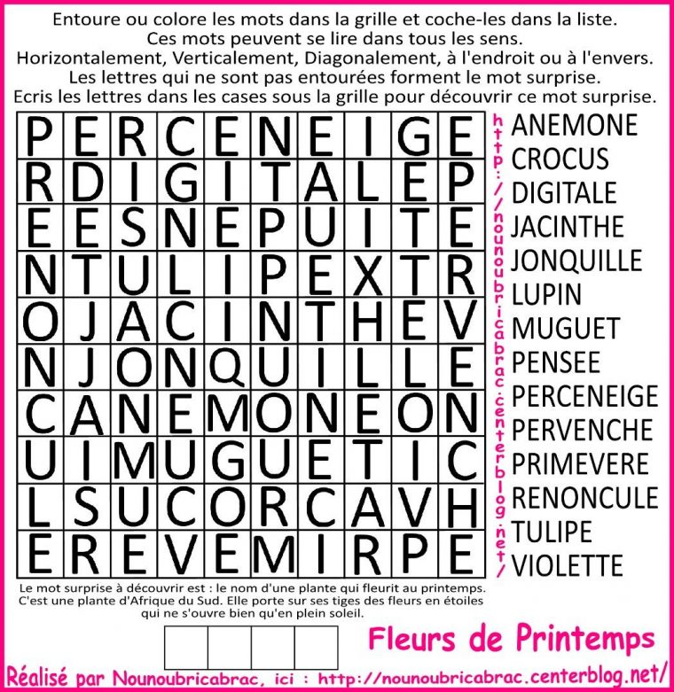 Mots Cachés Pour Enfants… Thème : Les Fleurs *1* – Mots intérieur Mots Croisés Pour Débutants À Imprimer