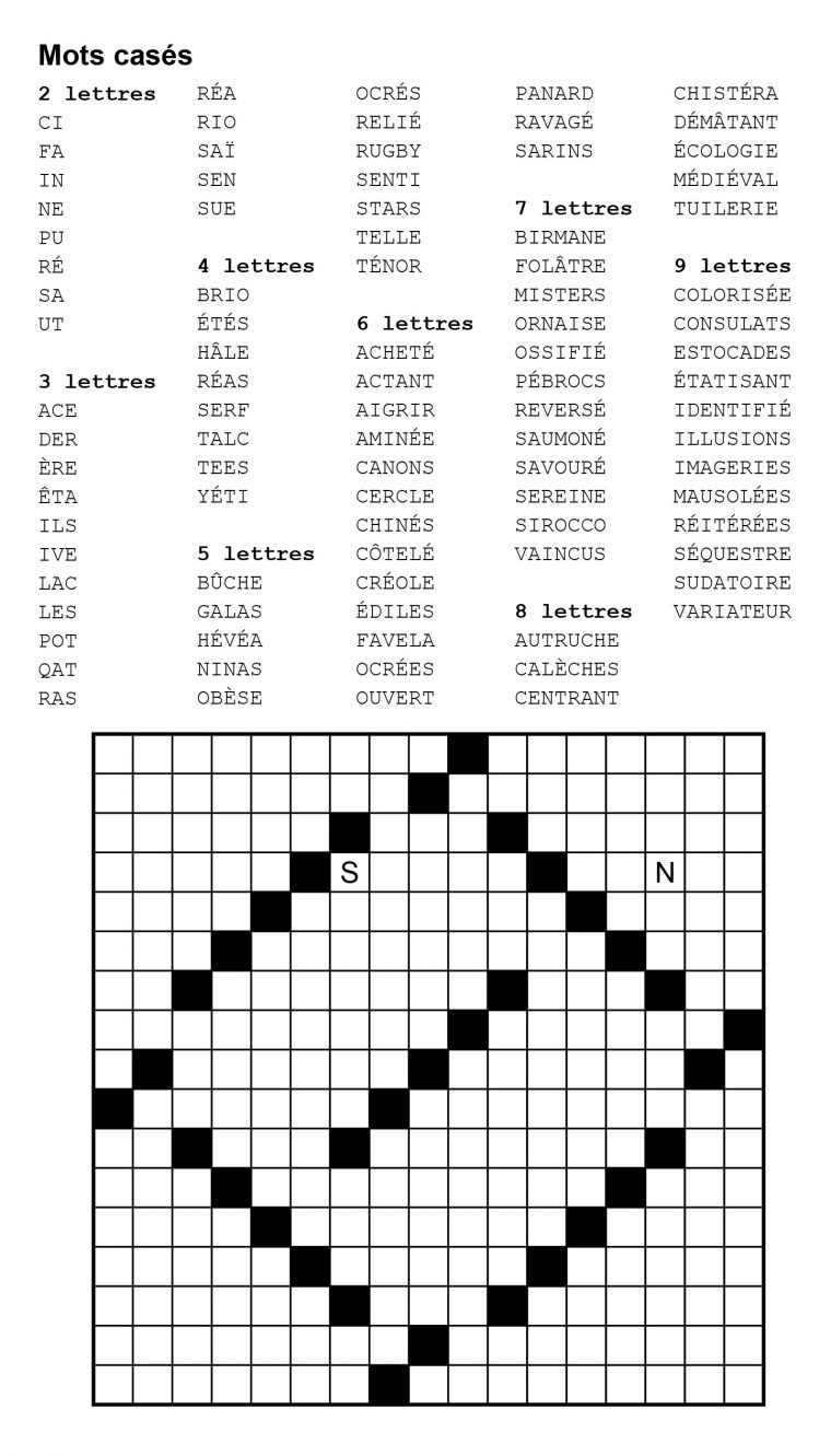 Mots Casés 17X17 / Grille N° 3 – Creagame à Mots Fléchés Facile