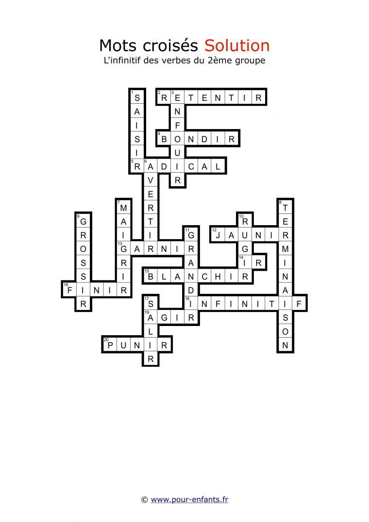 Mots Croisés À Imprimer – Infinitif Des Verbes Du 2Ème Groupe tout Mots Croisés A Imprimer Gratuit