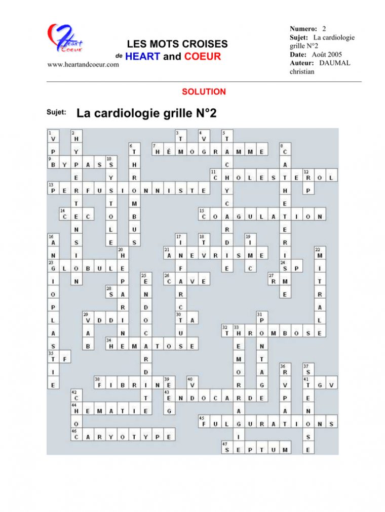 Mots Croisés – Cardiologie avec Mots Croises Ca