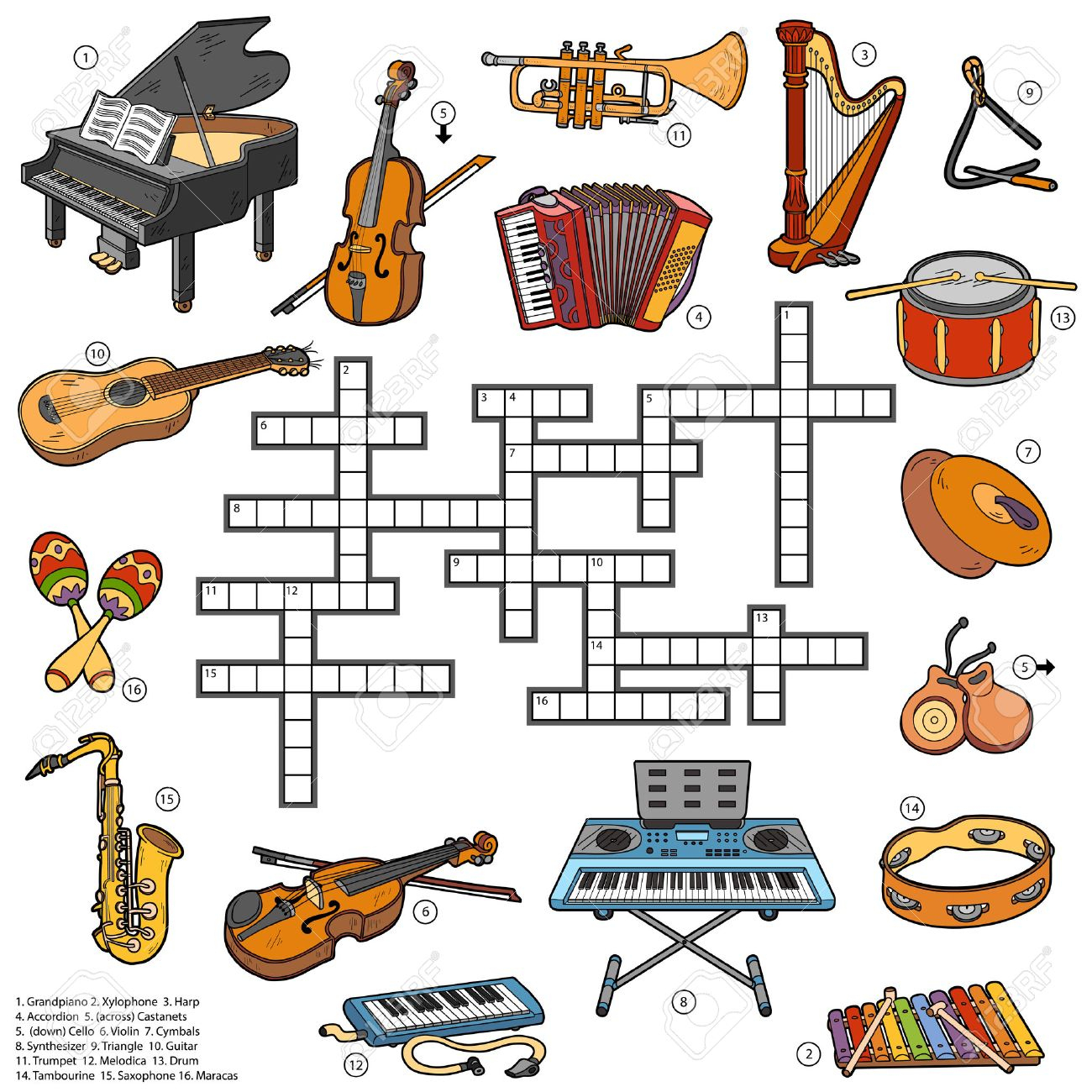 Mots Croisés Couleur, Jeu Éducatif Pour Les Enfants Sur Les Instruments De  Musique pour Jeu Des Instruments De Musique 