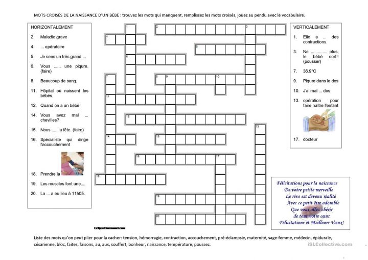 Mots Croisés De La Naissance – Français Fle Fiches Pedagogiques destiné Mots Fleches Solutions Gratuites