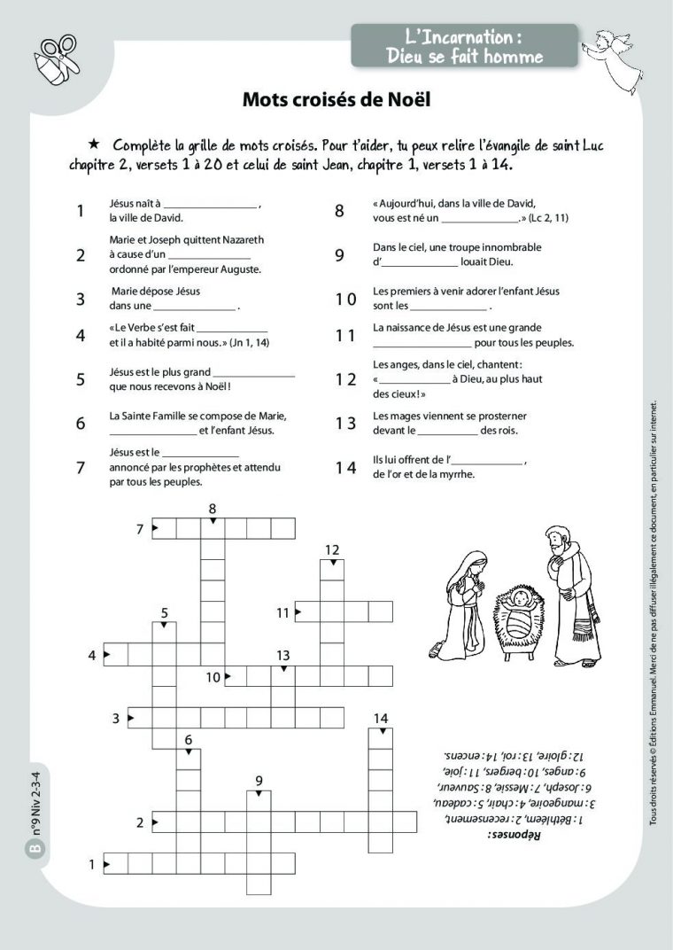 Mots Croisés De Noël – Catéchisme Emmanuel concernant Mots Croisés Noel