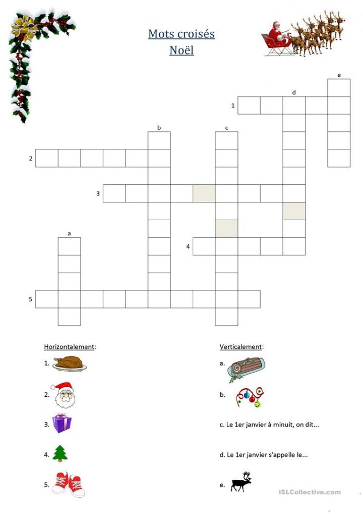 Mots Croisés De Noël – Français Fle Fiches Pedagogiques avec Mots Croisés Pour Débutants