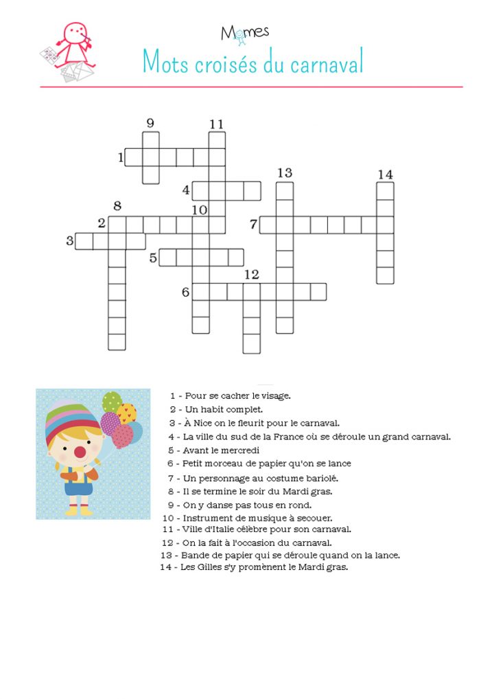 Mots Croisés Du Carnaval – Momes encequiconcerne Résultats Mots Croisés