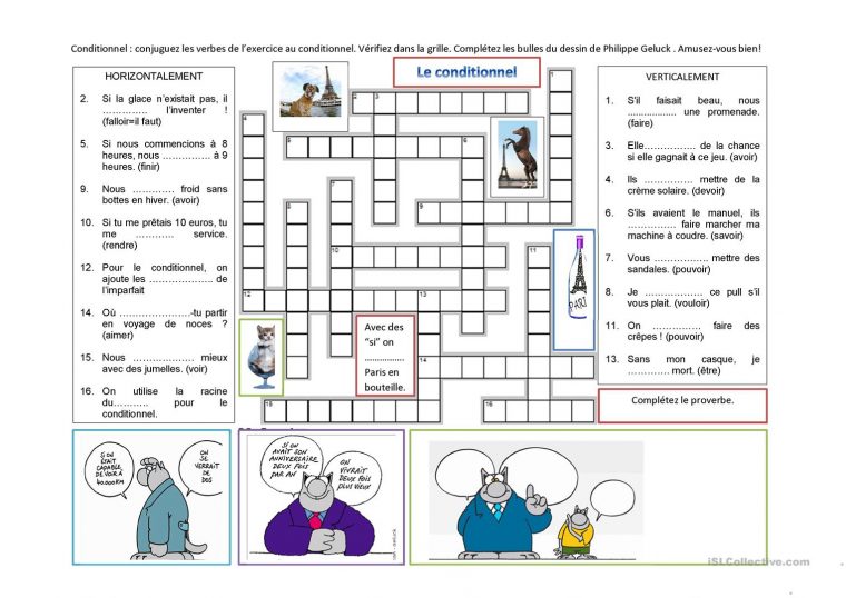 Mots Croisés Du Conditionnel – Français Fle Fiches Pedagogiques à Jeux De Mots Croisés Gratuits