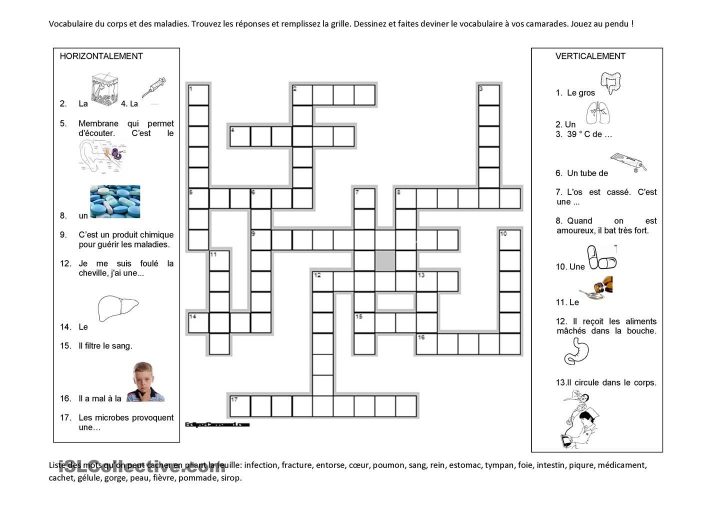 Mots Croisés Du Corps Et Des Maladies | Mots Croisés, Fiches serapportantà Mots Croisés Pour Débutants