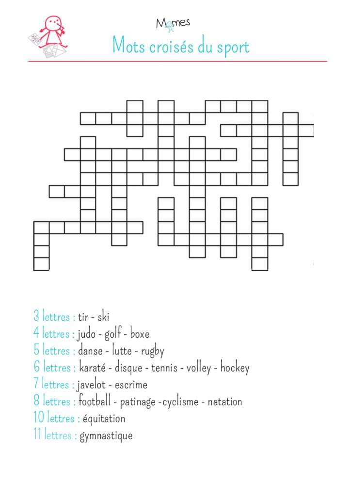 Mots Croisés Du Sport – Momes destiné Jeu De Mot Croisé