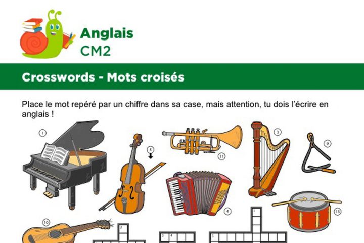 Mots Croisés En Anglais Sur Le Thème Des Instruments De Musique serapportantà Mots Fleches Cm1 Imprimer