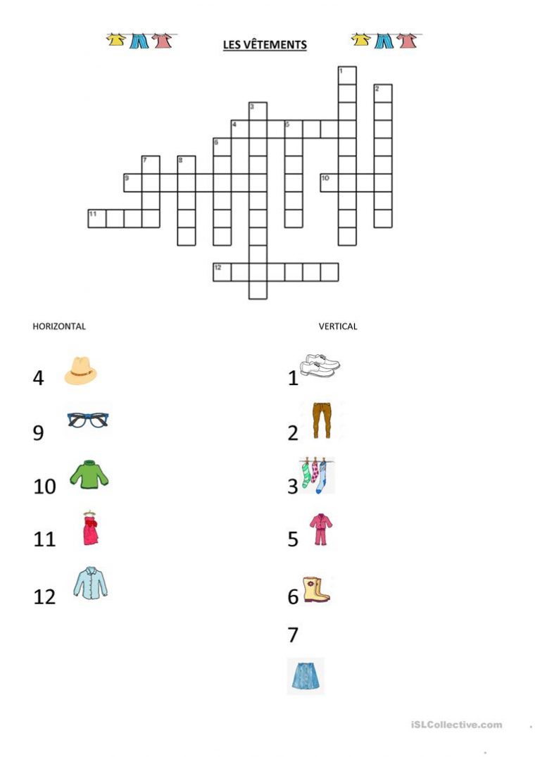Mots Croisés Et Mots Mélés – Les Vêtements – Français Fle à Mots Croises Ca