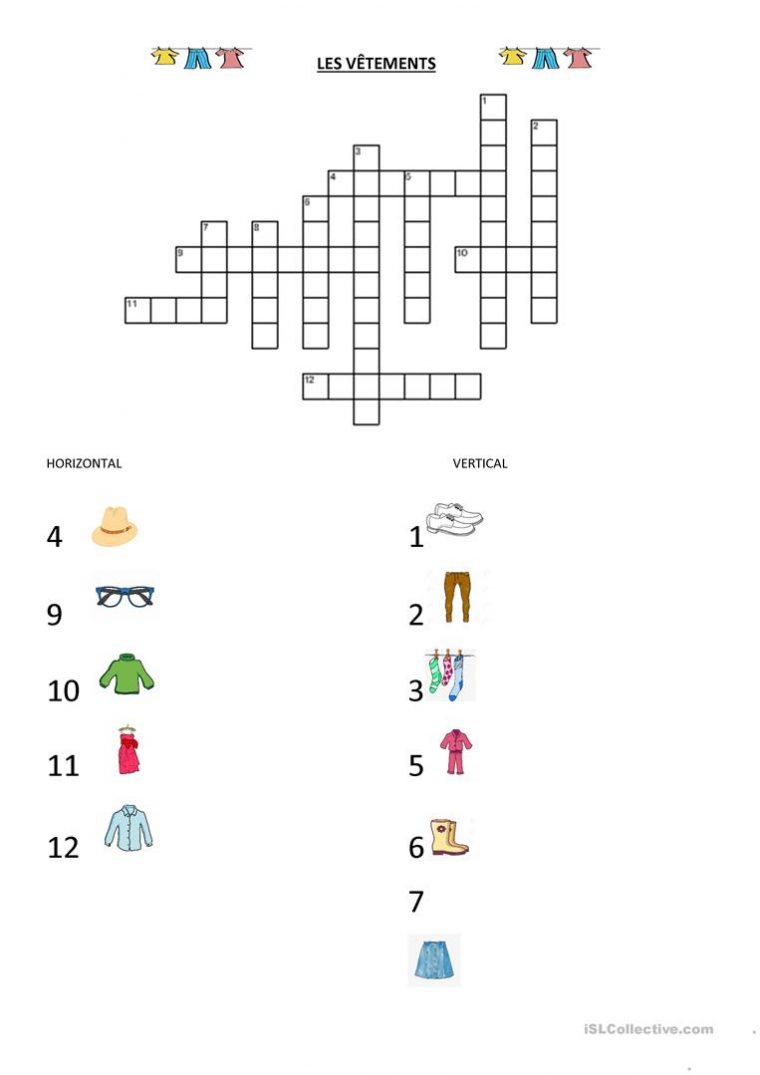 Mots Croisés Et Mots Mélés – Les Vêtements – Français Fle dedans Mots Croises Et Mots Fleches