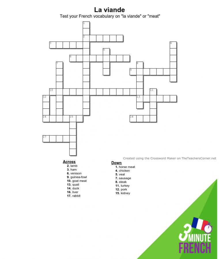 Mots Croisés (French Crossword) — La Viande – The Happy encequiconcerne Mots Croises Ca