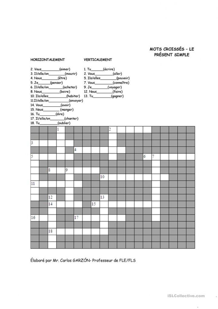 Mots Croisés- Grammaire A1 Et A2 – Français Fle Fiches encequiconcerne Mots Croisés Pour Débutants