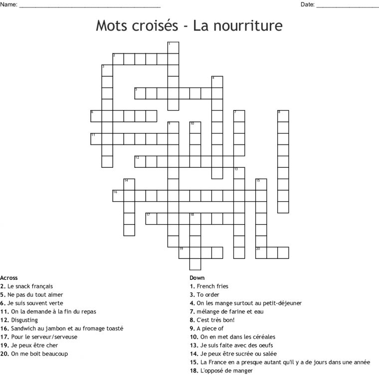 Mots Croisés – La Nourriture Crossword – Wordmint dedans Fabriquer Des Mots Croisés