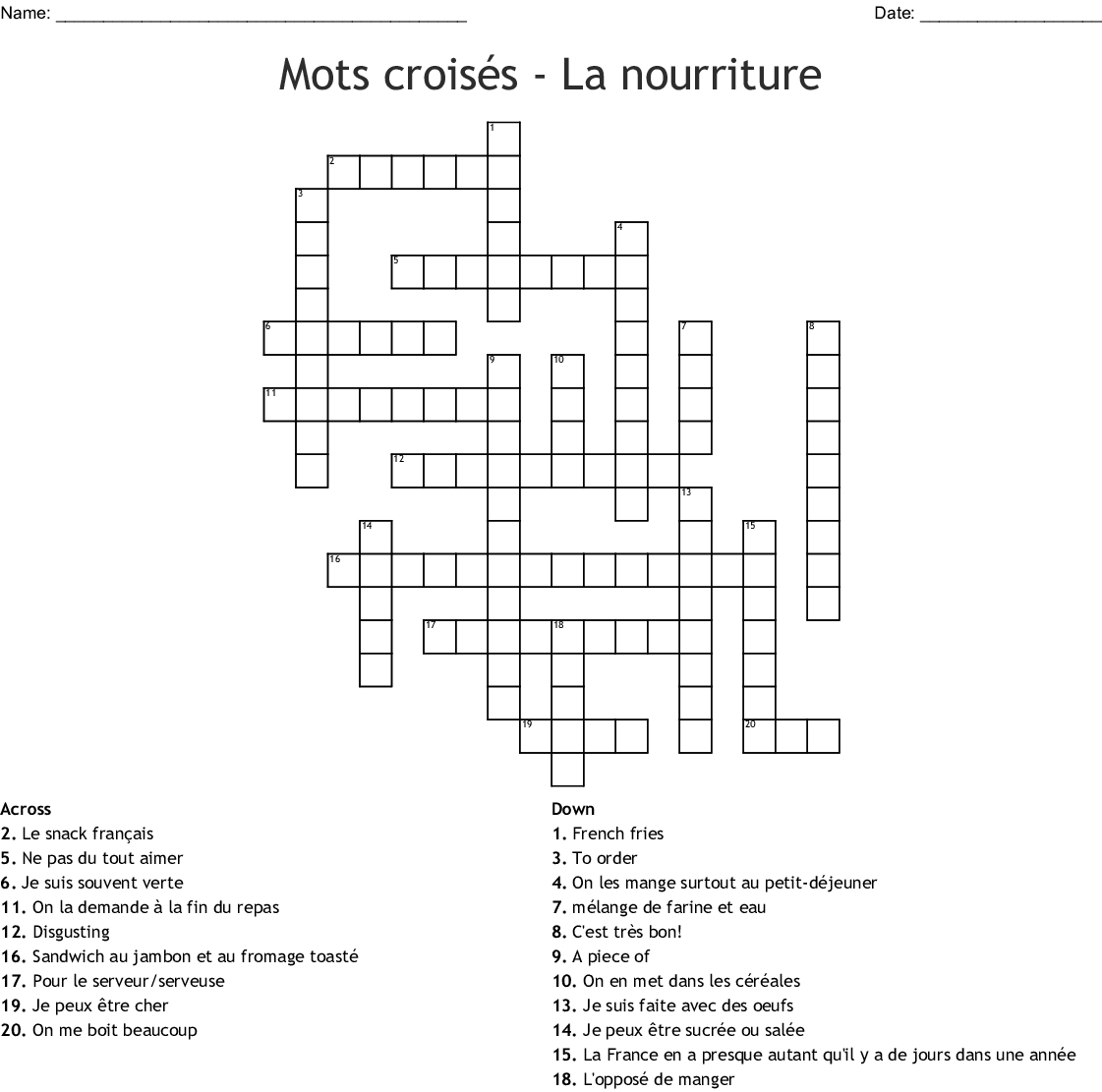 Mots Croisés - La Nourriture Crossword - Wordmint dedans Fabriquer Des Mots Croisés