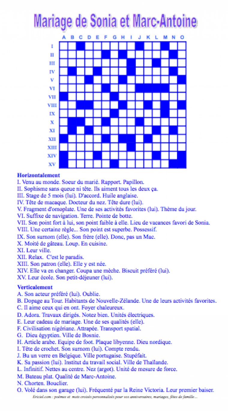 Mots Croisés Personnalisés Pour Mariages – Cadeaux D'invités encequiconcerne Fabriquer Des Mots Croisés