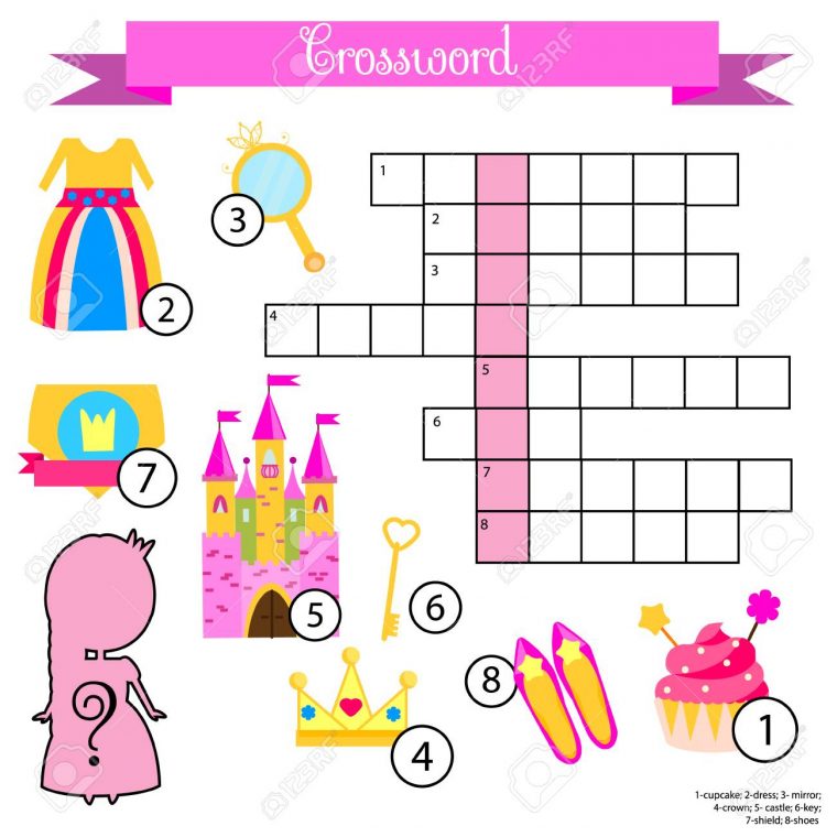 Mots Croisés Pour Les Filles. Jeu Éducatif Pour Enfants Avec Réponse. Thème  Princesse Apprentissage Du Vocabulaire intérieur Mots Croises Pour Enfants