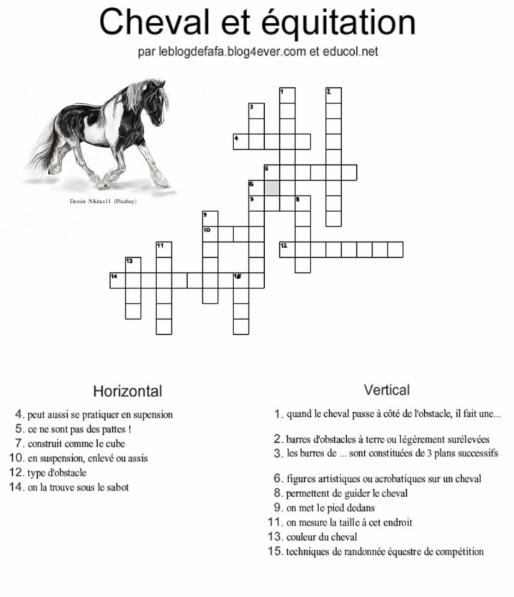 Mots Croisés Spécial Chevaux Et Équitation À Imprimer à Mots Croisés Pour Débutants