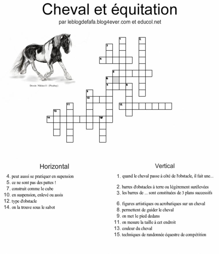 Mots Croisés Spécial Chevaux Et Équitation À Imprimer encequiconcerne Mots Croisés Pour Débutants À Imprimer