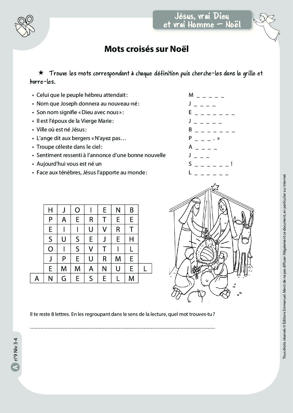 Mots Croisés Sur Noël - Catéchisme Emmanuel avec Mots Croisés Ce1 À Imprimer