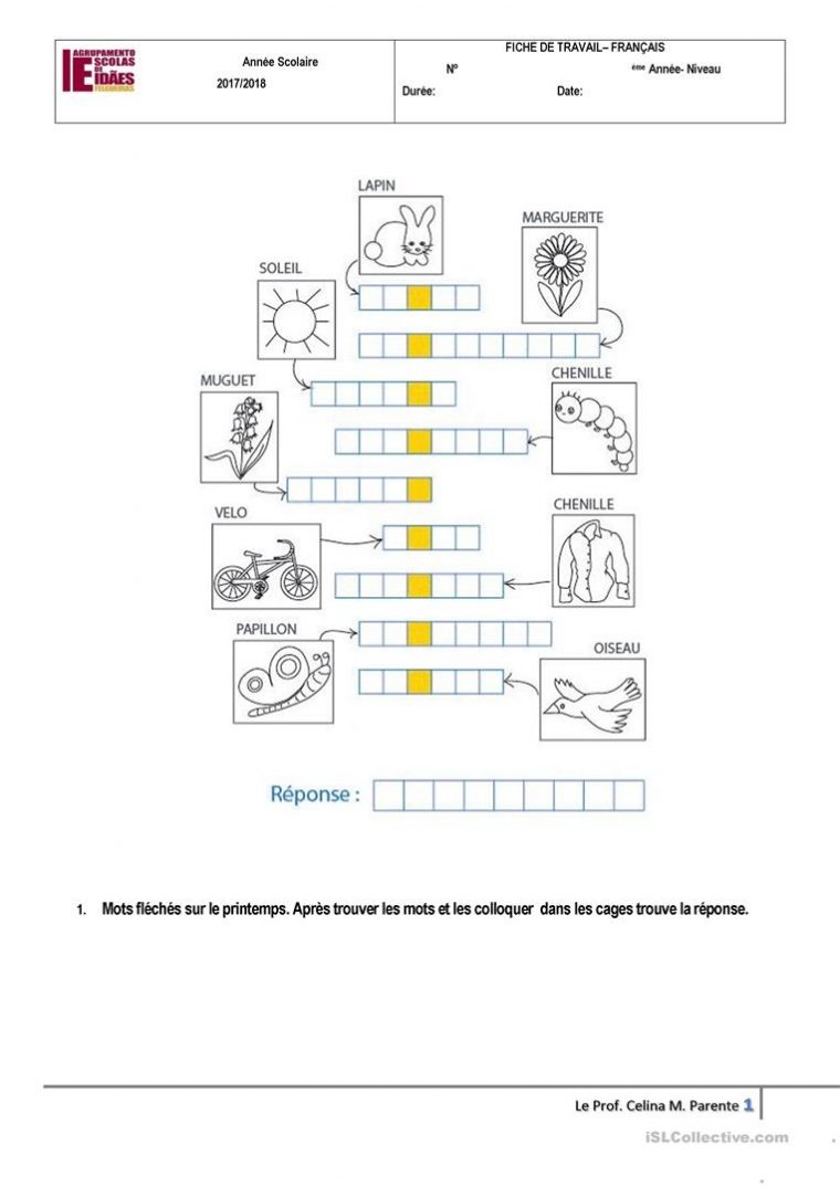 Mots Fléchés -Printemps – Français Fle Fiches Pedagogiques serapportantà Définition Des Mots Fléchés