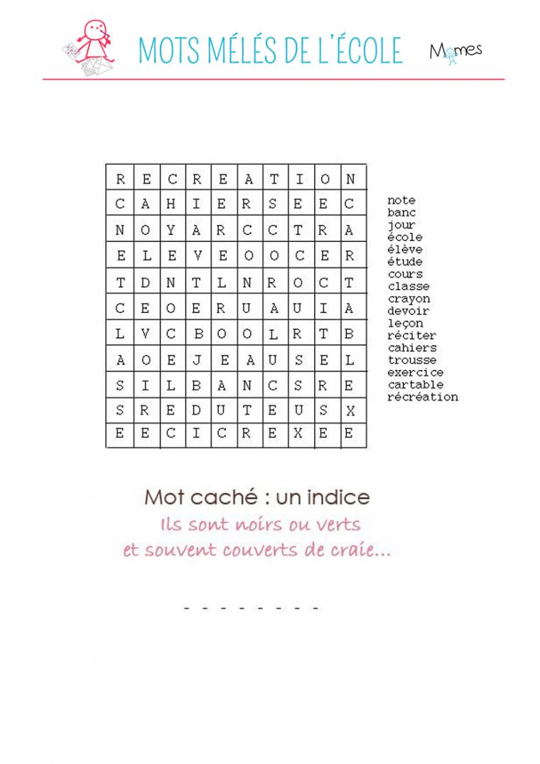 Mots Mélés De L'école – Momes dedans Mots Caches Francais Gratuit