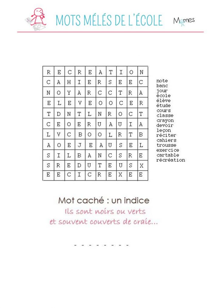 Mots Mélés De L'école | Mots Meles, Mots Cachés À Imprimer destiné Mots Fleches Cm1 Imprimer