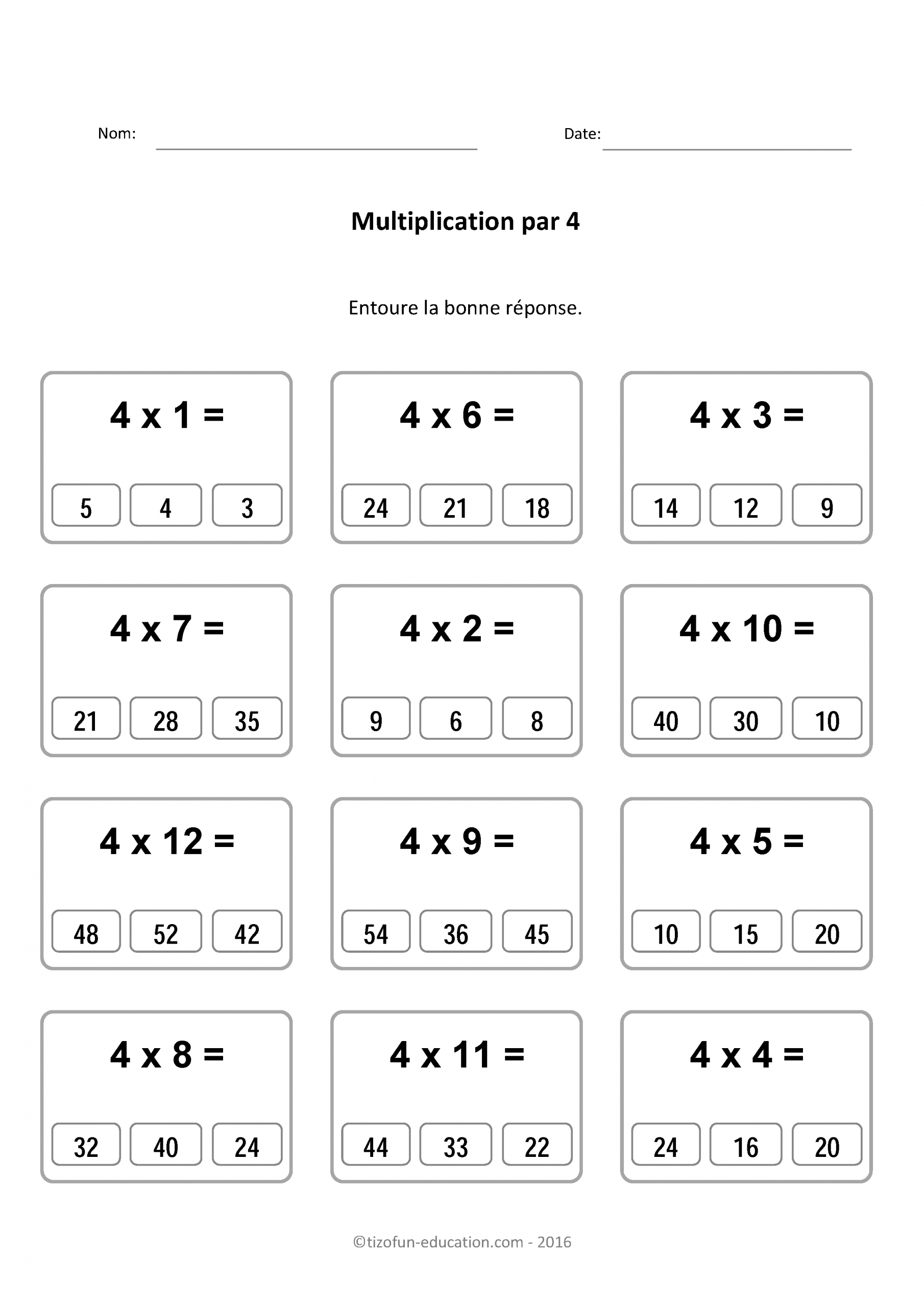 Multiplier Par 4 Fiche Multiplication Jeu Éducatif En Ligne pour Jeux Educatif 2 Ans En Ligne