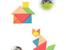 New Colorful Wooden Tangram For Kids Seven Geometric Shapes avec Pièces Tangram