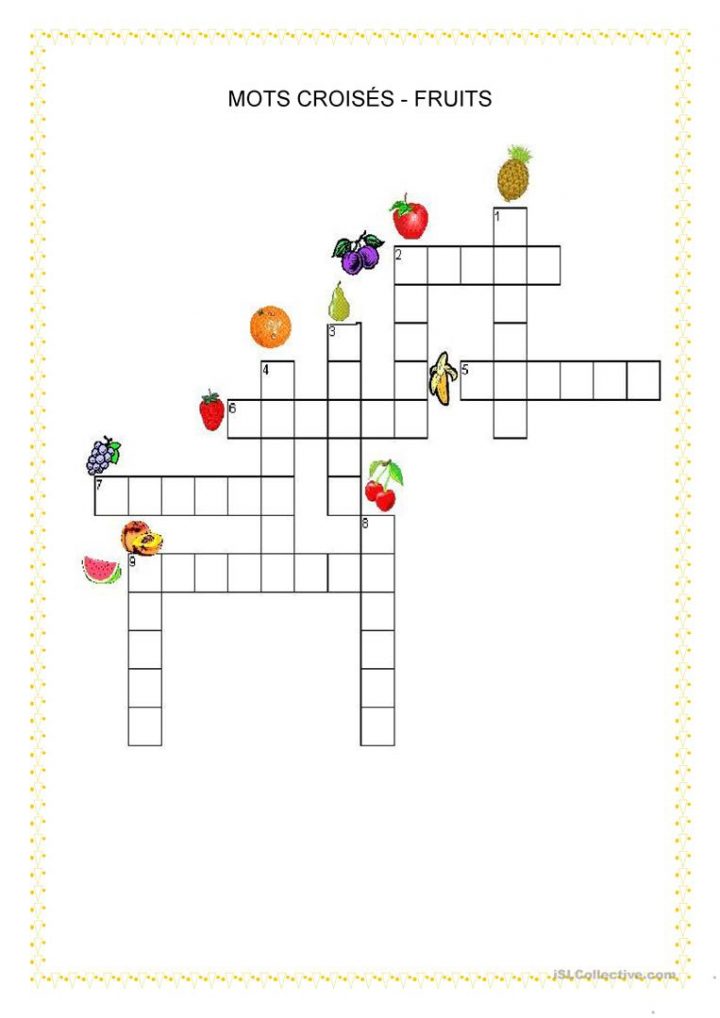 Nourriture – Fruits Mots Croisés – Français Fle Fiches dedans Mots Croisés Pour Débutants