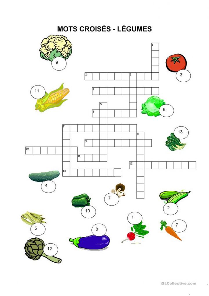 Nourriture – Mots Croisés – Légumes – Français Fle Fiches destiné Mots Croisés Pour Débutants