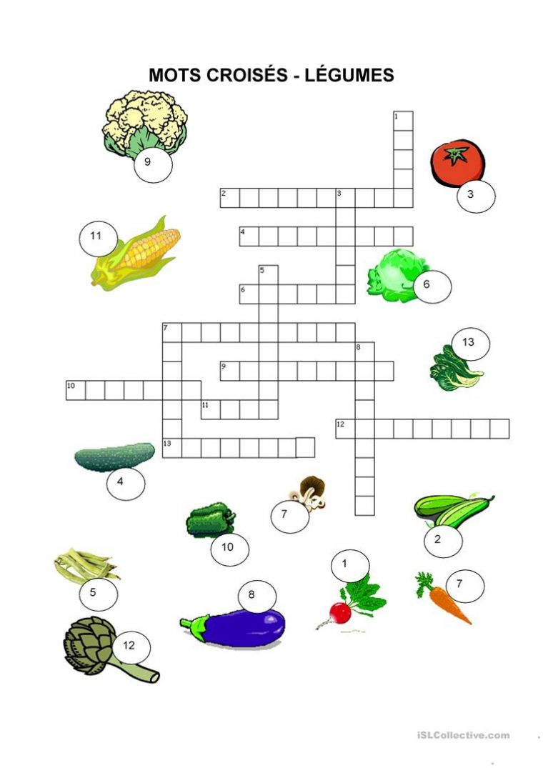 Nourriture – Mots Croisés – Légumes – Français Fle Fiches pour Mots Croisés Pour Débutants À Imprimer