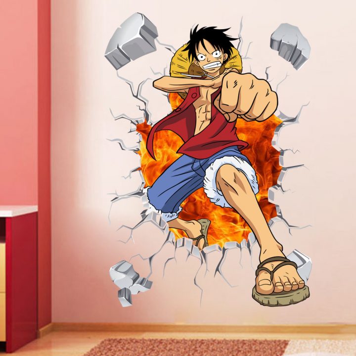 Nouveau 3D Dessin Animé One Piece Mur Coller Pin-Up Chambre D'enfants Salon  Décoration De Fond Autocollants Maternelle Bricolage Mural Art avec Dessin Animé De One Piece