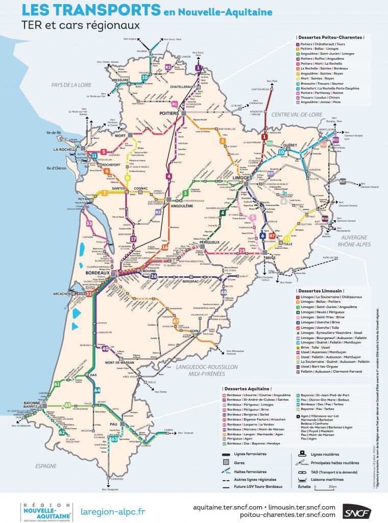 Nouvelle-Aquitaine Rail Map dedans Nouvelle Region France