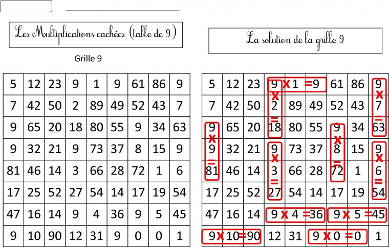 Nouvelles Grilles Multiplications Cachées Tables 6 7 8 9 à Mots Mélés À Imprimer Cm1