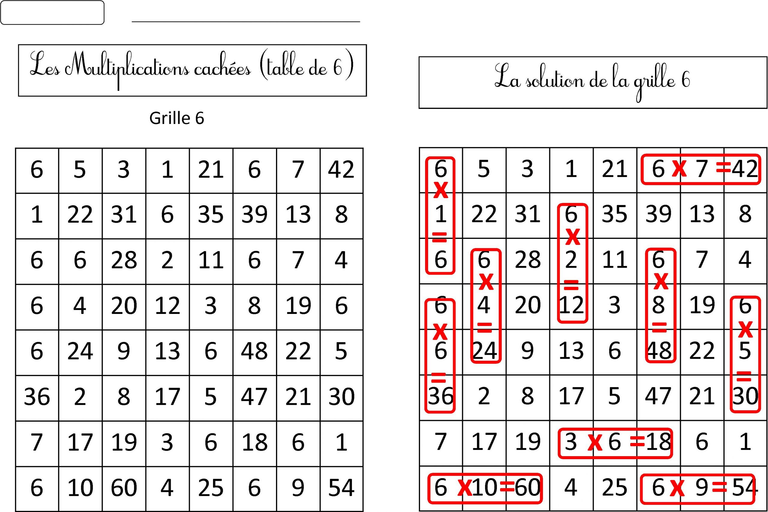 Nouvelles Grilles Multiplications Cachées Tables 6 7 8 9 serapportantà Mots Fleches Cm1 Imprimer