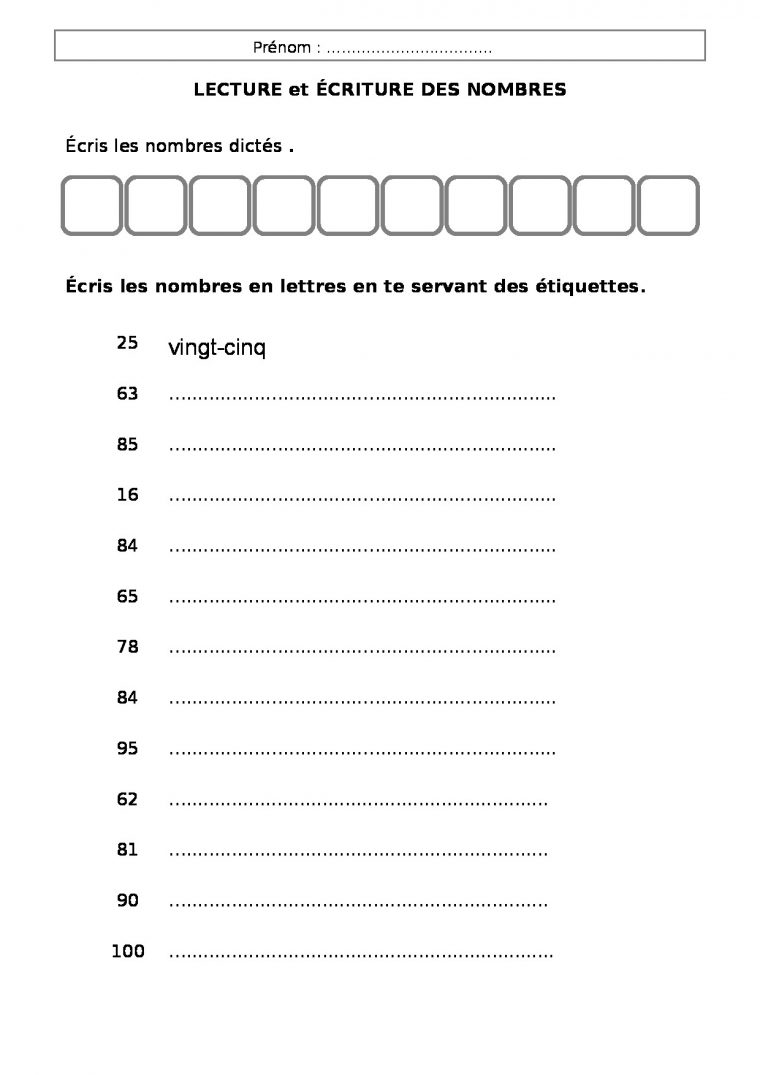 Numération,les Nombres,exercices:ce1,ce2,évaluation destiné Exercice D Écriture Ce2