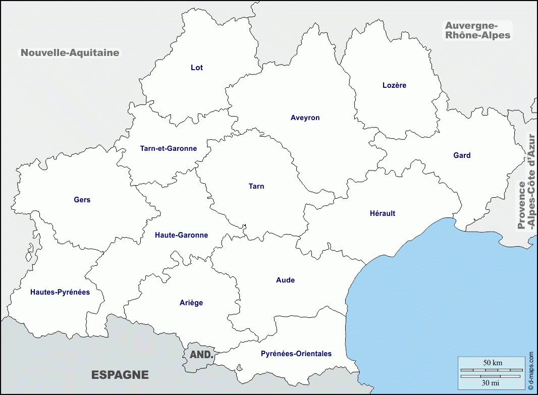 Occitanie Carte Géographique Gratuite, Carte Géographique à Carte De France Région Vierge