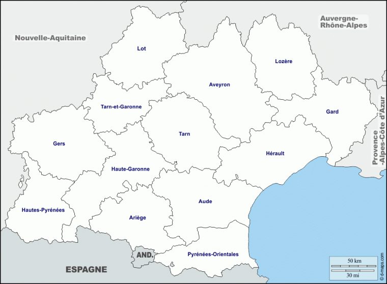 Occitanie Carte Géographique Gratuite, Carte Géographique dedans Carte De France Avec Département À Imprimer