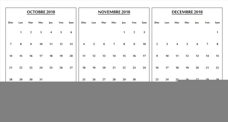 Octobre A Decembre 2019 Calendrier A Imprimer Gratuit Imprimable concernant Calendrier Mensuel 2018 À Imprimer