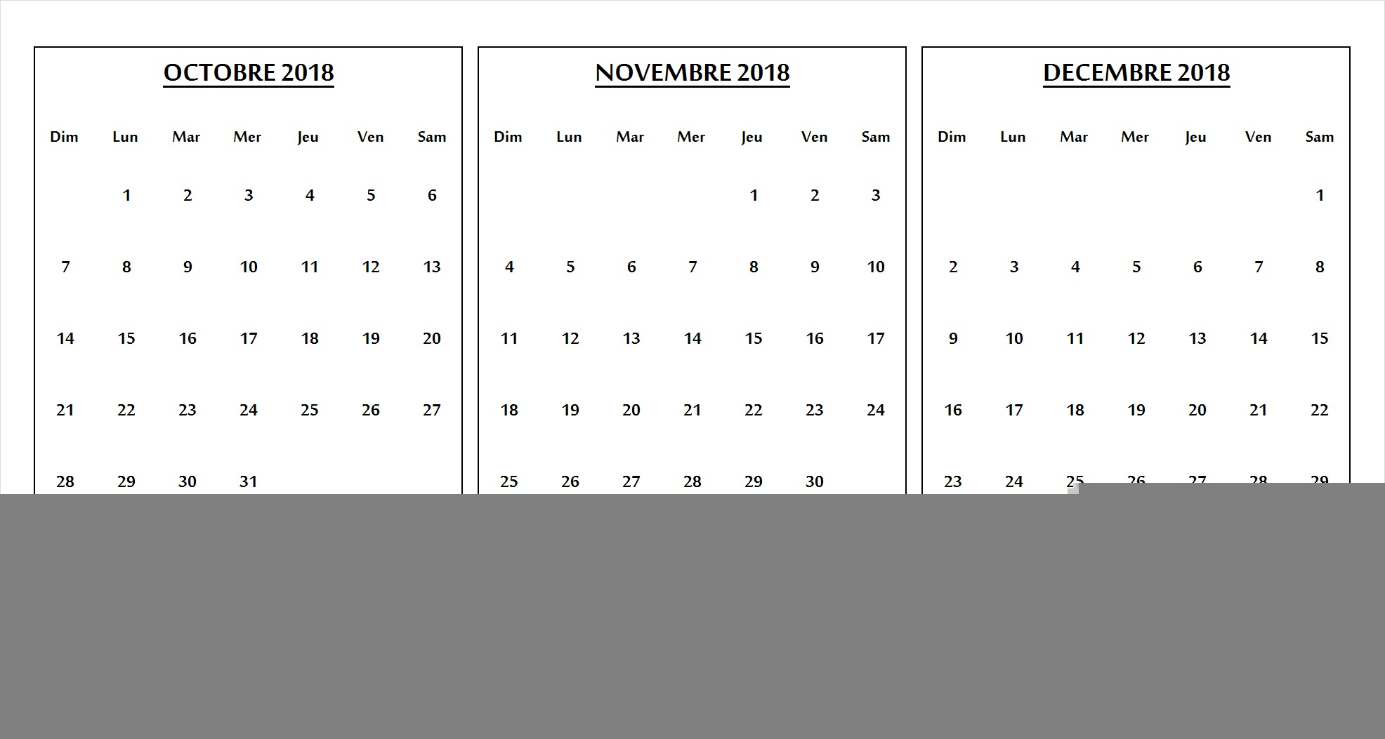 Octobre A Decembre 2019 Calendrier A Imprimer Gratuit Imprimable concernant Calendrier Mensuel 2018 À Imprimer 