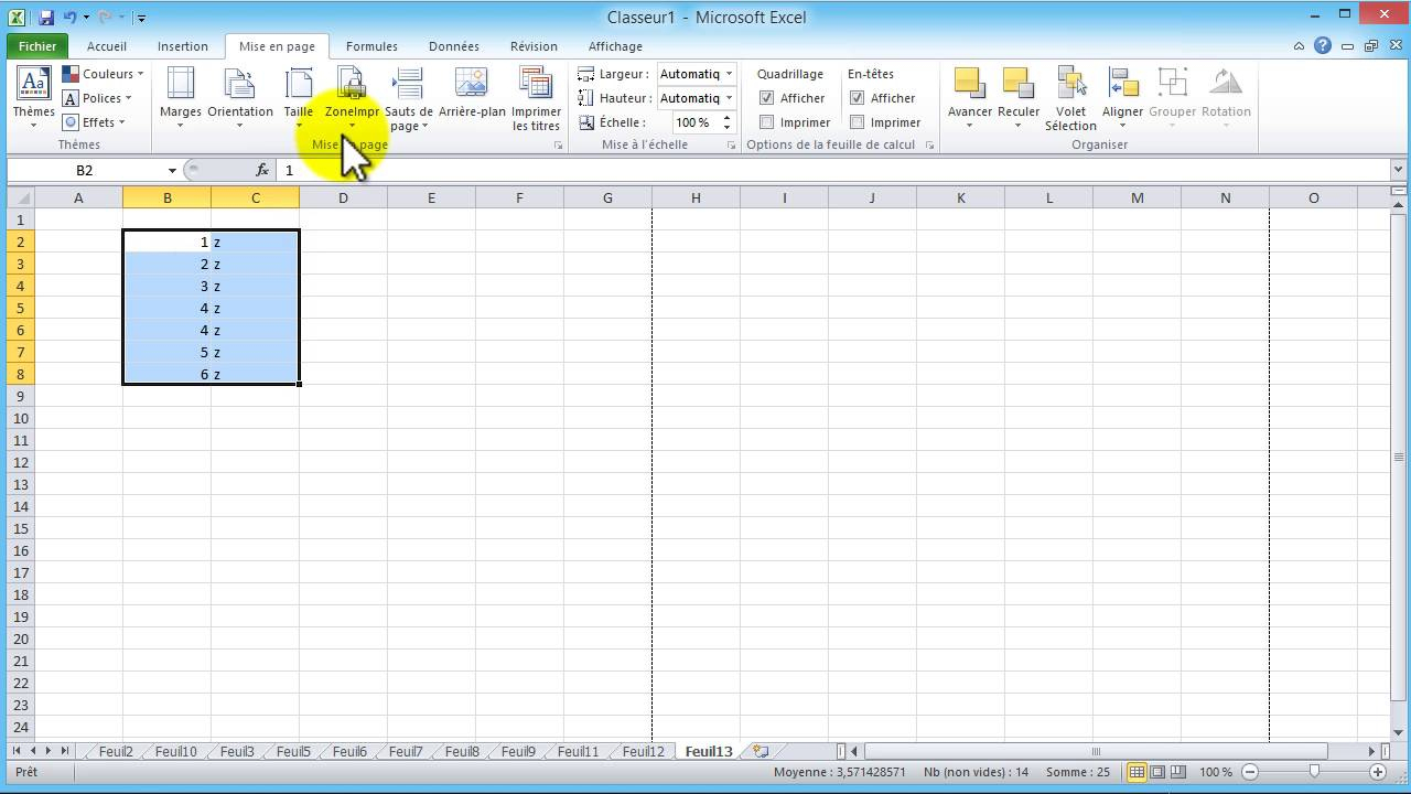 Onglet Mise En Page Excel 2010 destiné Quadrillage À Imprimer