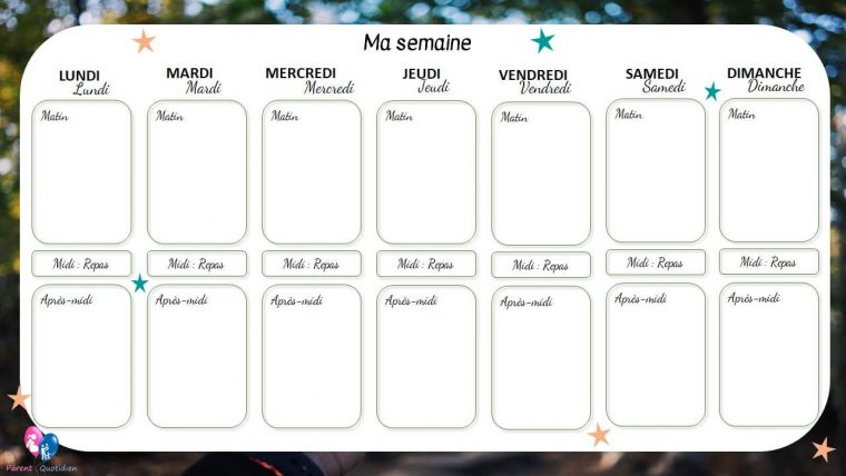Organisateur Semaine Enfant – Parent Au Quotidien intérieur Calendrier Enfant Semaine