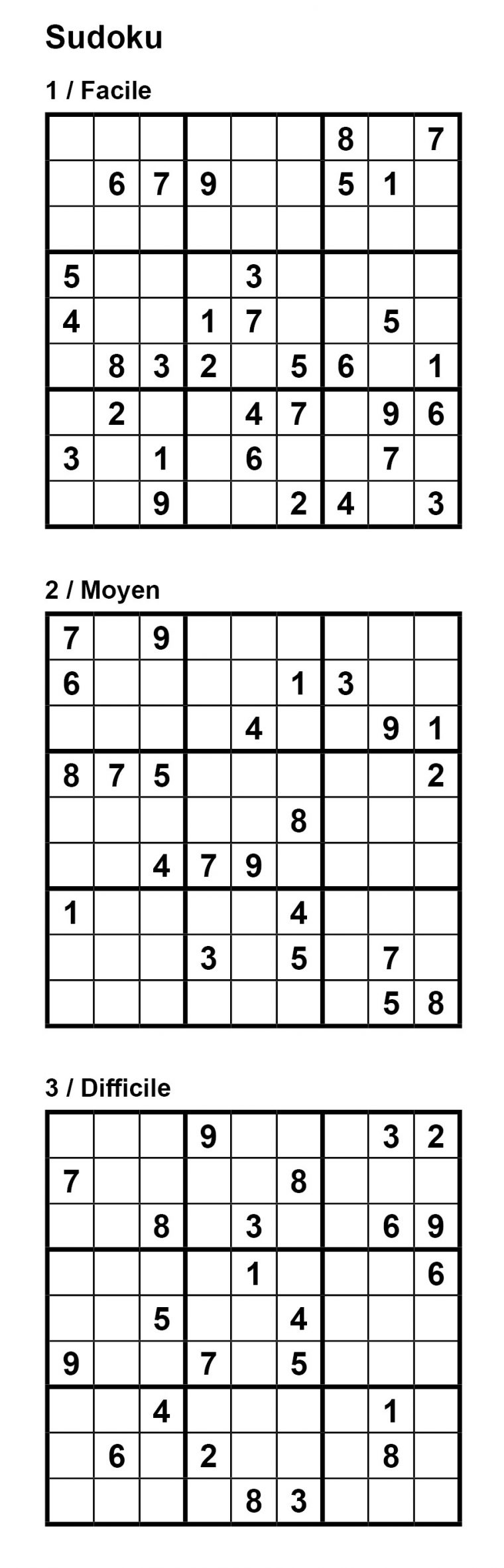 Pack N° 10 De 3 Grilles De Sudoku 9X9 / Facile / Moyen / Difficile avec Grille Sudoku Imprimer