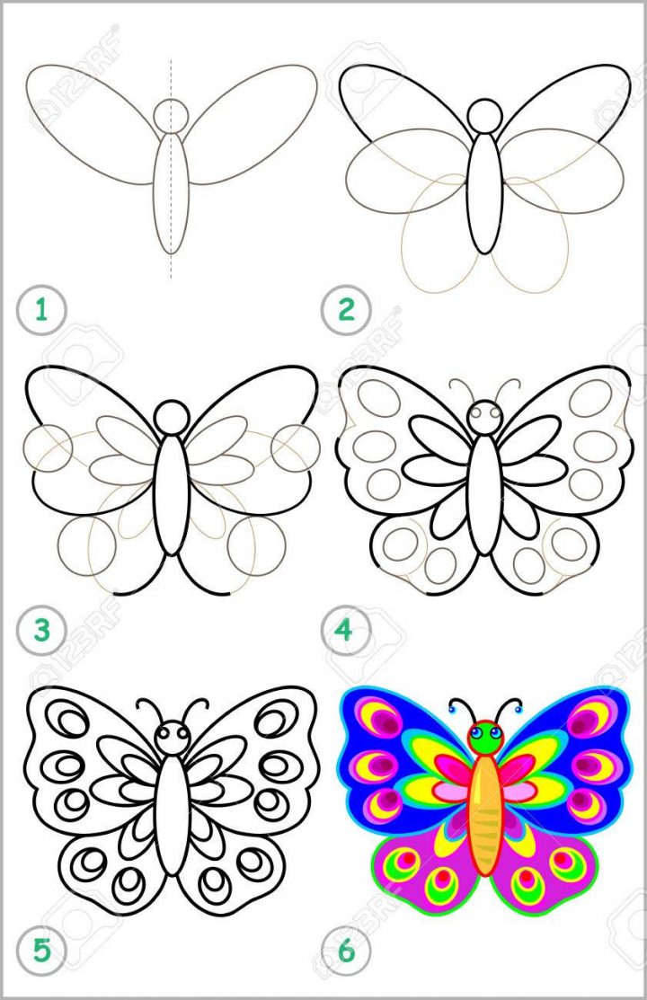 Page Montre Comment Apprendre Étape Par Étape Pour Dessiner Un Papillon.  Développer Des Compétences Pour Enfants Dessin Et De Coloriage. Image à Papillon À Dessiner